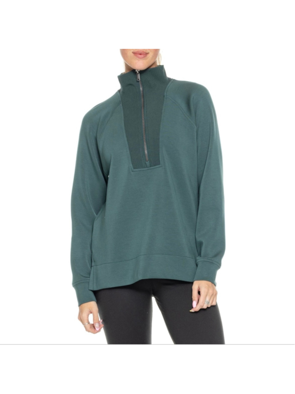 NWT Spanx AirEssentials Zip Neck Tunic Sweater Small Meridian Green Pullover - Picture 3 of 4
